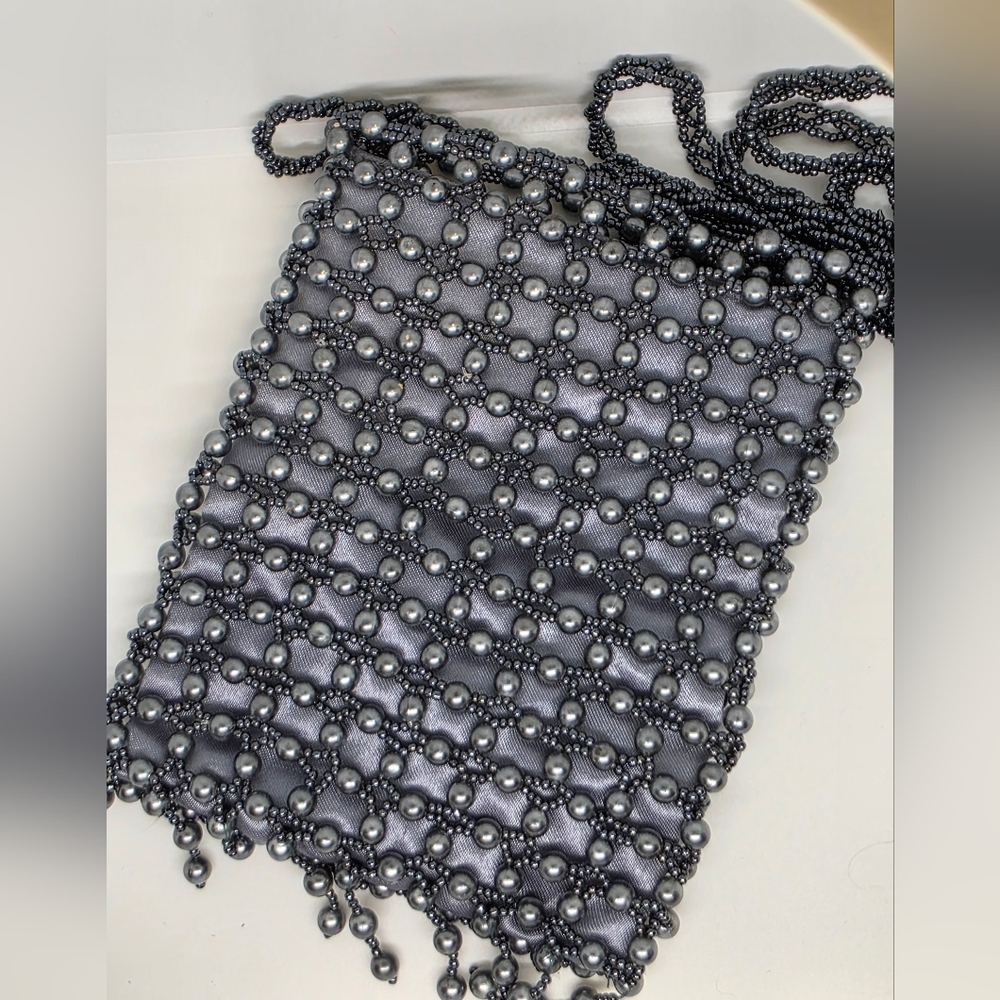 Giorgio Beverly Hills Vintage Elegant Beaded Gray Mini Bag Crossbody 5×4"